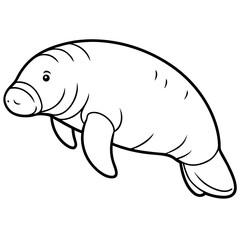 Dugong Line Art Vector – Minimal White Background Illustration