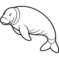 Dugong Line Art Vector – Minimal White Background Illustration