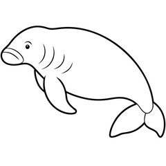 Dugong Line Art Vector – Minimal White Background Illustration