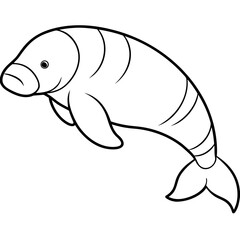 Dugong Line Art Vector – Minimal White Background Illustration