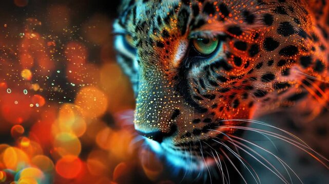 Video A close-up shot of a leopard's face with bubbles in the background