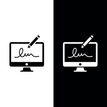 Digital Signature Concepts with Computer Monitor and Pencil Icons Electronic Document Signing ESignature Technology Business and Technology Integration