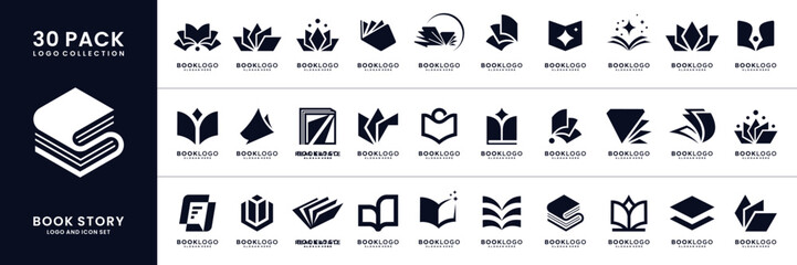 Set of book story learning logo design collection