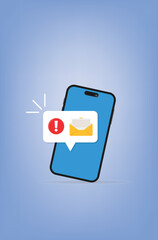 Phone notifications. Smartphone with new mail vector illustration on isolated background. Reminder message, sign business concept
