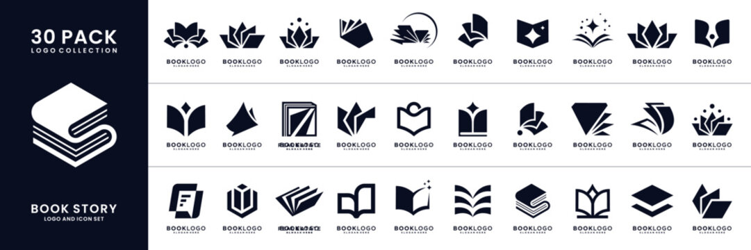 Set of book story learning logo design collection