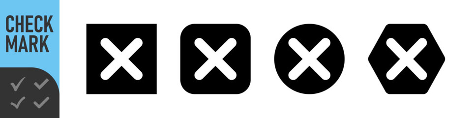 Red and black cross icons set : Set of many red cross set icons in various shapes: square, rounded, circle, and outlined rounded square. perfect for UI, errors, failures