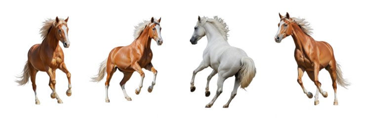 Horse Equus ferus caballus isolated on white background stallion set animal running jumping galloping mane equine mammal biology photography cutout graphic element high-resolution sharp focus macro