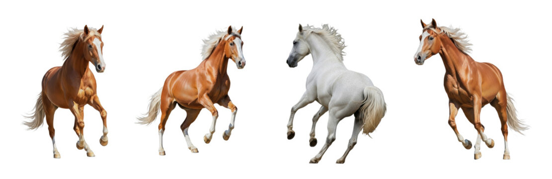Horse Equus ferus caballus isolated on white background stallion set animal running jumping galloping mane equine mammal biology photography cutout graphic element high-resolution sharp focus macro