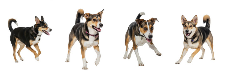 Mixed Breed Dog Canis lupus familiars  isolated on white background dog set pet animal playful...