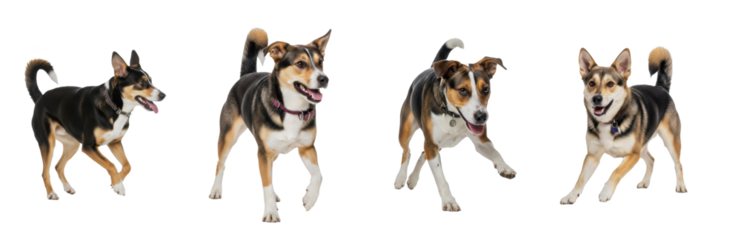 Mixed Breed Dog Canis lupus familiars  isolated on white background dog set pet animal playful running standing barking fur mammal biology photography cutout graphic high-resolution sharp focus macro