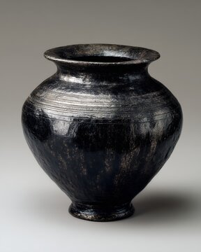 close up of etruscan bucchero pottery vessel