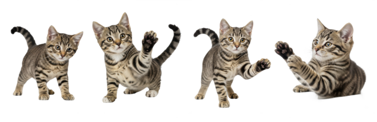 Domestic Cat Felis catus isolated on white background kitten set wildlife nature animal paws up play plumage fur fauna mammal biology photography cutout graphic high-resolution sharp focus macro