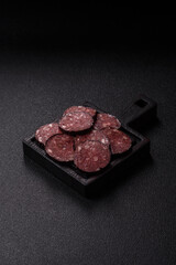 Black blood pudding, grilled pork sausage cooked for dinner. Blood pudding