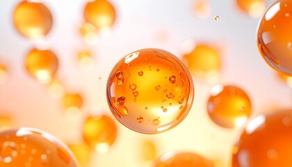 オレンジのグラデーション とろける美容液テクスチャーと水滴のマクロアート ジェネレーティAI