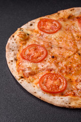 Vegetarian Margherita pizza with tomato, cheese, and sauce, for dinner. Margherita pizza