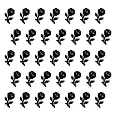 Seamless Rose Flower Silhouette Pattern in Cute Naive Style on a Transparent Background.