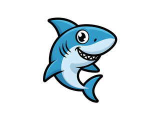 Fototapeta premium Cute cartoon baby shark mascot swimming and smiling