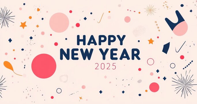 Festive new year 2025 illustration with retro style confetti and fireworks, conveying celebration and joy - Powered by Adobe