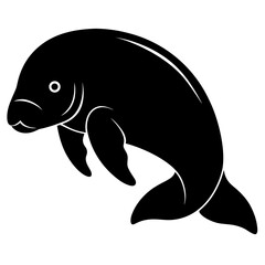 Dugong Silhouette Vector on White Background &ndash; Simple Marine Animal Design