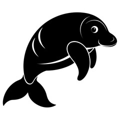 Dugong Silhouette Vector on White Background – Simple Marine Animal Design