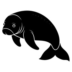 Dugong Silhouette Vector on White Background &ndash; Simple Marine Animal Design