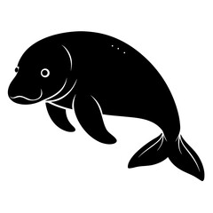 Dugong Silhouette Vector on White Background – Simple Marine Animal Design