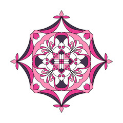 Abstract pink and purple geometric floral mandala ornament design, symmetrical pattern