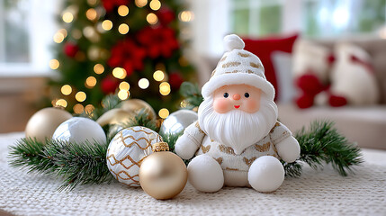 Santa Clause toy with Christmas balls.