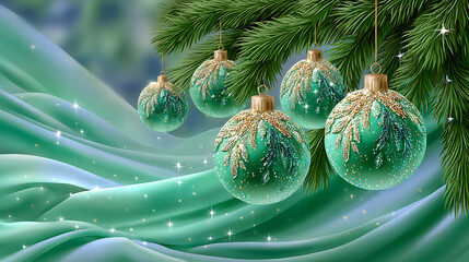 Green balls ,green branches background.