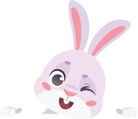 Obraz premium Winking rabbit head. Happy animal cartoon emoji