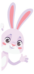 Bunny waving hand. Greeting cartoon rabbit mascot