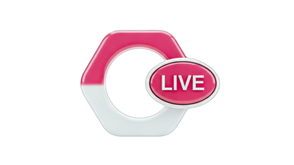 Live Stream Icon with Hexagon Shape on White Background