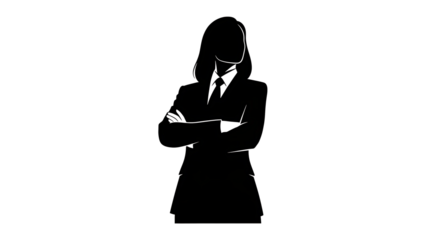 An elegant silhouette of a businesswoman standing confidently with arms crossed. This striking image embodies ambition and professionalism