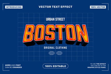 Boston Urban Street Retro 3D Editable Text Effect Vector