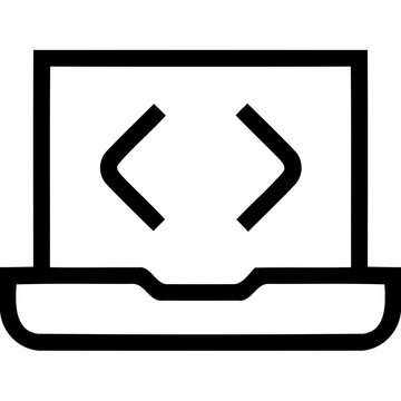 Vector icon black icon of a laptop with code symbols on screen