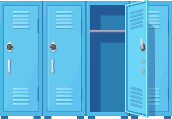Blue lockers closed and open doors cartoon icon
