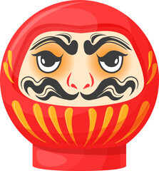 Mustache head red japanese doll. Cartoon toy