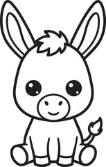 Donkey sitting calmly with a soft friendly minimal animal character look line art one line art