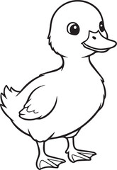 Duck drawn in a simple clean minimal cute farm animal character style line art one line art