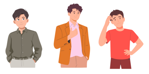 A illustrator of man with various style in transparent background