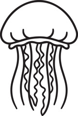 Jelly fish drawn in a gentle flowing minimal style with soft aquatic curves line art one line art