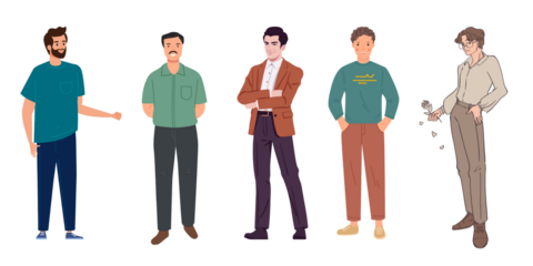 A illustrator of man with various style in transparent background