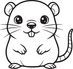 Little hamster illustrated in a cute rounded gentle minimal character style line art one line art