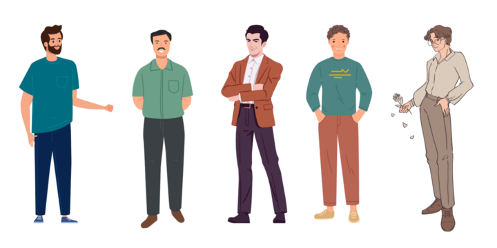 A illustrator of man with various style in transparent background - Powered by Adobe