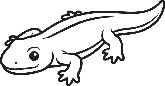 Lizard designed in a soft simple minimal friendly animal expression style line art one line art