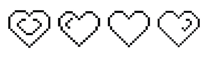Fototapeta premium Four pixel hearts showing different health levels for retro video game interface Vector