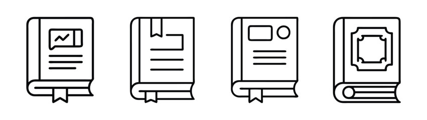 A collection of linear book icons representing education and knowledge concepts Vector