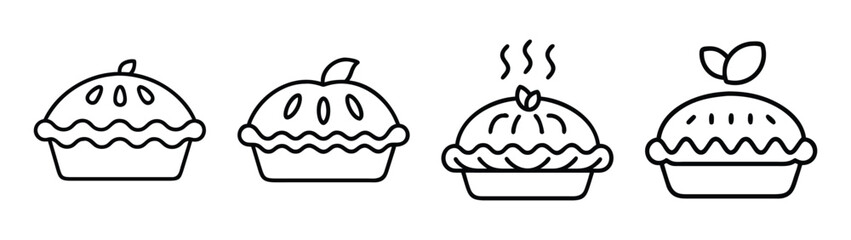 A set of four minimalist black and white line art icons depicting different kinds of pies Vector