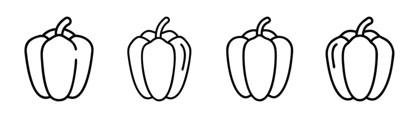 Set of black line icons featuring four bell peppers, perfect for culinary and fresh food themes Vector