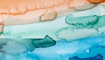 Watercolor Abstract Landscape with Orange and Blue Tones painting
